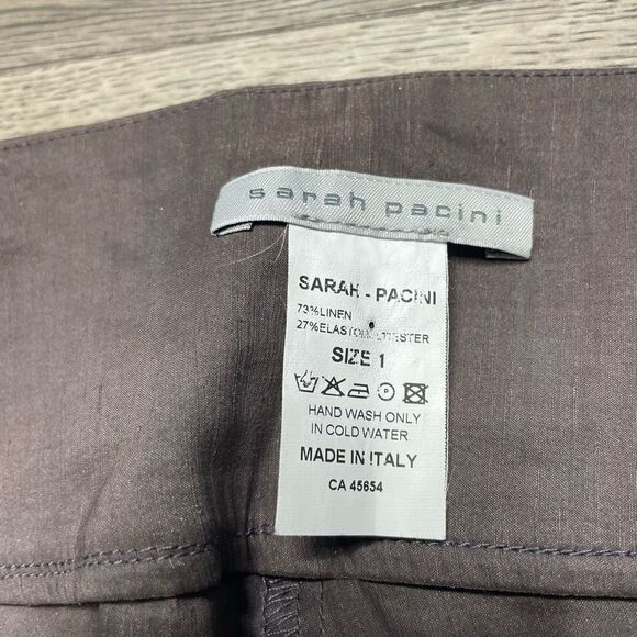 Sarah Pacini Linen Tan Brown Pants Zipper Size 1 Small Trousers 26" Inseam - Picture 2 of 8
